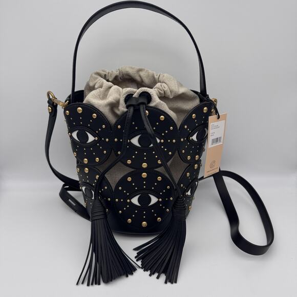 Rebecca Minkoff Handbags - Rebecca Minkoff Evil Eye Bucket Bag Studded Leather Canvas Crossbody Black NEW